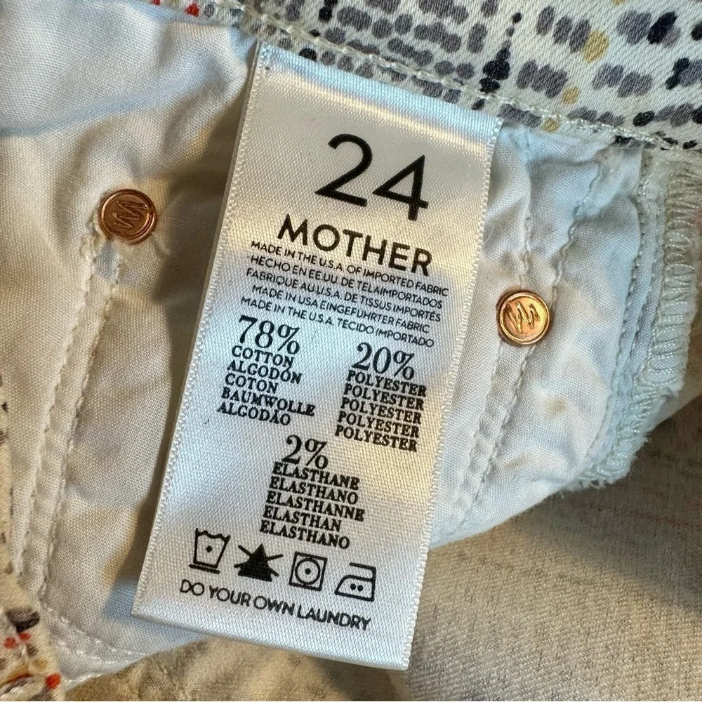 NWT MOTHER Denim ‘Straight Mini Fray’ Denim Skirt in “Mandarin” Orange Dot Print